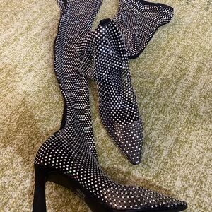 Elegant Black Rhinestone Women's Boots
